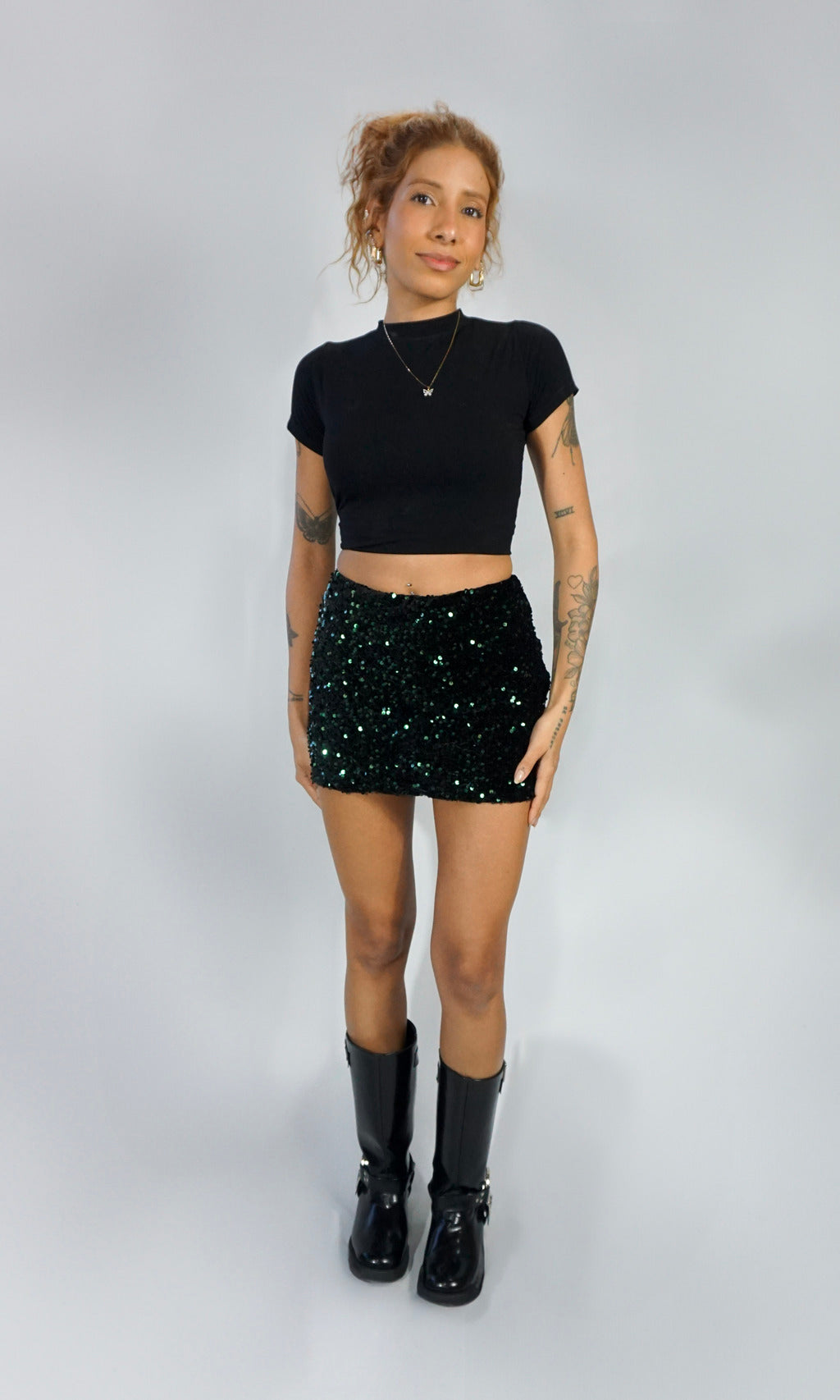 skort paetê e veludo