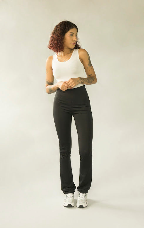 combo calça reta basic + flare poliamida